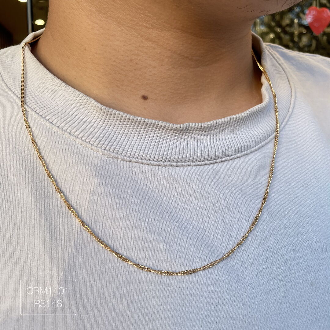 Corrente Fina Micro Grumet 60cm Lisa Dourada